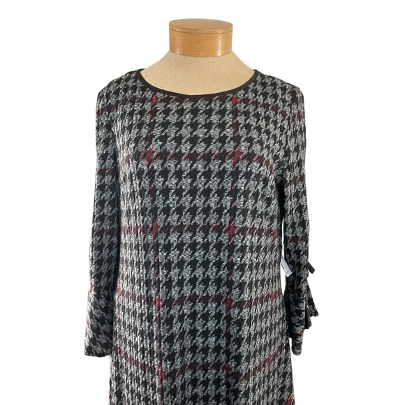 Sandra Darren Black Red Houndstooth Bell Sleeve Dress Size XL New - Picture 11 of 14